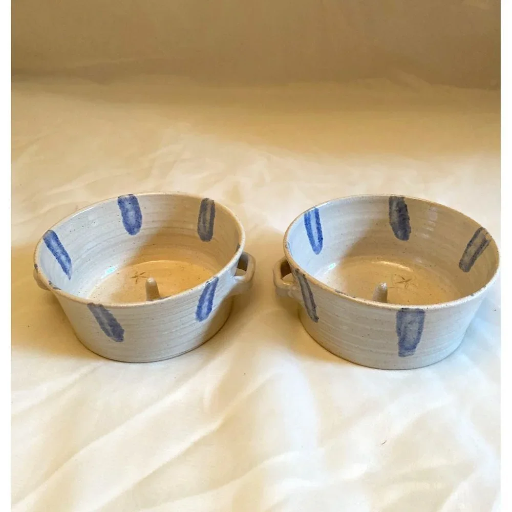Vtg 90s Dixieland Apple Baker Set Seagrove Pottery Blue‎ White Randy Sandy James